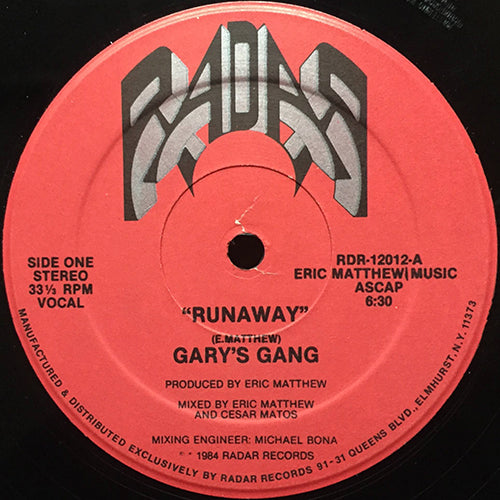 GARY'S GANG // RUNAWAY (6:30) / INSTRUMENTAL DUB MIX (5:02)