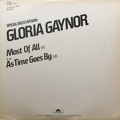 GLORIA GAYNOR // MOST OF ALL (9:15) / AS TIME GOES BY (5:05)