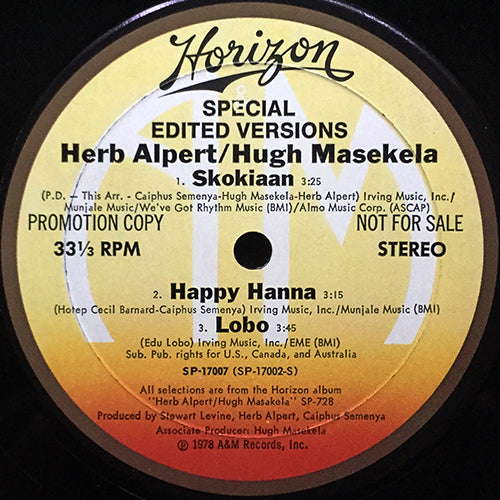 HERB ALPERT & HUGH MASEKELA // SKOKIAAN (3:25) / HAPPY HANNA (3:15) / LOBO (3:45)
