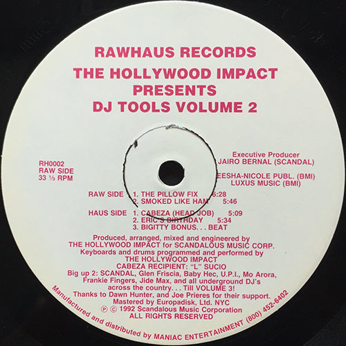 HOLLYWOOD IMPACT // DJ TOOLS VOLUME 2 (EP) inc. THE PILLOW FIX / SMOKED LIKE HAM / CABEZA (HEAD JOB) / ERIC'S BIRTHDAY / BIGITTY BONUS... BEAT