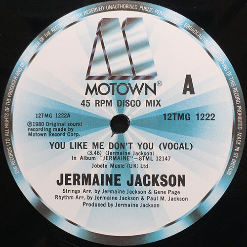JERMAINE JACKSON // YOU LIKE ME DON'T YOU (3:46) / (INST - VOCAL REMIX) (5:57)