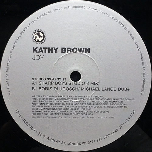KATHY BROWN // JOY (SHARP BOYS STUDIO 3 MIX) / (BORIS DLUGOSCH / MICHAEL LANGE DUB)