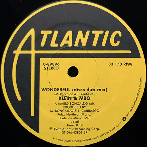 KLEIN & MBO // WONDERFUL (DISCO DUB-MIX) (8:17) / (RADIO VERSION) (4:44) / (INST) (4:44)