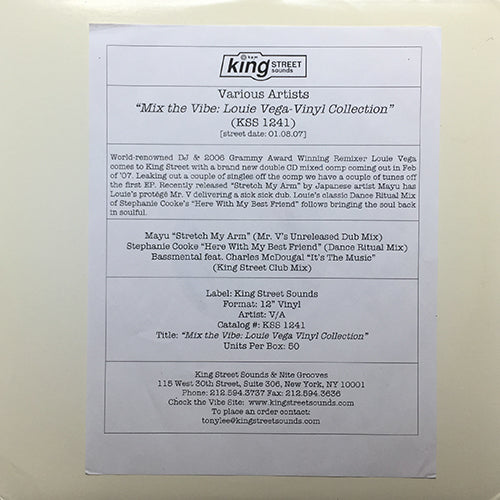 V.A. (MAYU / STEPHANIE COOKE / BASSMENTAL feat. CHARLES McDOUGAL) // MIX THE VIBE: LOUIE VEGA (VINYL COLLECTION) (EP) inc. STRETCH MY ARM / HERE WITH MY BEST FRIEND / IT'S THE MUSIC