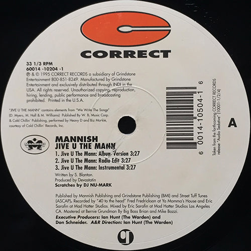 MANNISH // JIVE U THE MANN (3VER) / MANNISH (3VER) – next records