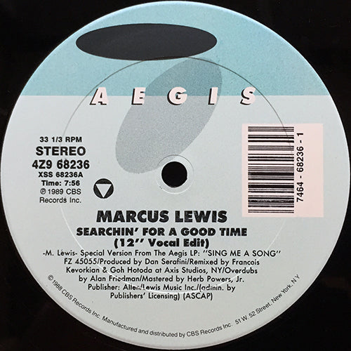 MARCUS LEWIS // SEARCHIN' FOR A GOOD TIME (12" VOCAL EDIT) (7:56) / (THE DUB) (7:47) / (BONUS BEAT) (1:46)