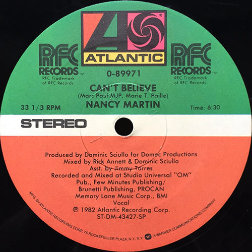NANCY MARTIN // CAN'T BELIEVE (6:30) / INST (6:07)