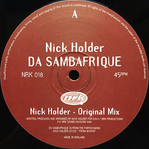 NICK HOLDER // DA SAMBAFRIQUE (ORIGINAL MIX) / (ABACUS REMIX)