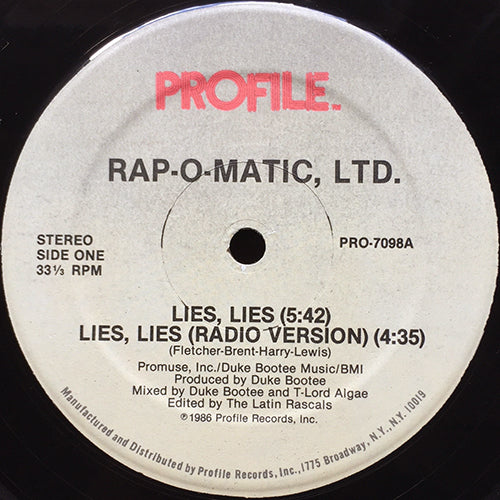 RAP-O-MATIC, LTD. // LIES, LIES (4VER)