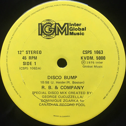 R. B. & COMPANY / JERRY RIX // DISCO BUMP (10:58) / DISCO TRAIN (7:08)