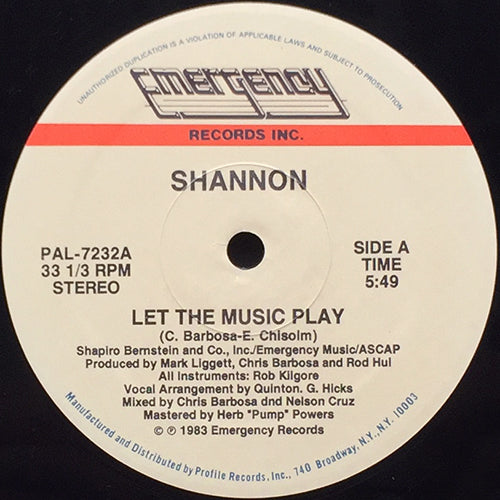 SHANNON // LET THE MUSIC PLAY (5:49) / DUB (6:10)