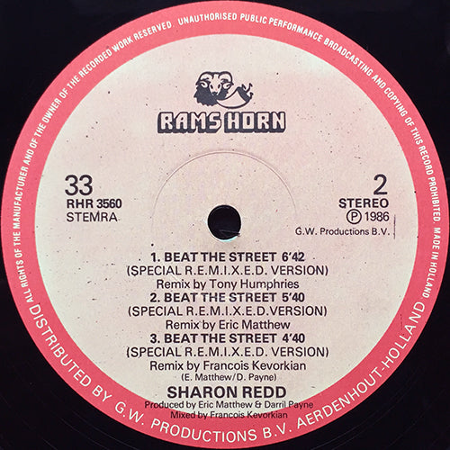 SHARON REDD // BEAT THE STREET (ORIGINAL) (6:13) / (INST) (7:00) / (TONY HUMPHRIES REMIX) (6:42) / (ERIC MATTHEW REMIX) (5:40) / (FRANCOIS KEVORKIAN REMIX) (4:40)