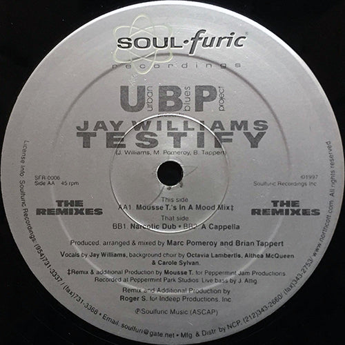 URBAN BLUES PROJECT presents JAY WILLIAMS // TESTIFY (REMIX) (4VER)