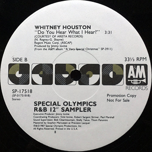 V.A. (POINTER SISTERS / RUN D.M.C. / WHITNEY HOUSTON) // SPECIAL OLYMPICS R&B 12" SAMPLER (EP) inc. SANTA CLAUS IS COMING TO TOWN (3:22) / CHRISTMAS IN HOLLIS (2:58) / DO YOU HEAR WHAT I HEAR (3:31)