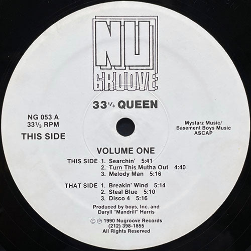 33 1/3 QUEEN // VOLUME ONE (EP) inc. SEARCHIN' / TURN THIS MUTHA OUT / MELODY MAN / BREAKIN' WIND / STEAL BLUE / DISCO 4
