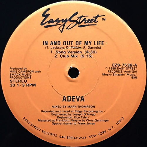 ADEVA // IN AND OUT OF MY LIFE (SONG VERSION) (4:30) / (CLUB MIX) (5:15) / ("DUB" OF MY LIFE) (5:45)