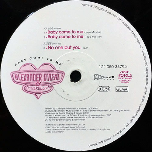 ALEXANDER O'NEAL & CHERRELLE // BABY COME TO ME (2VER) / NO ONE BUT YOU