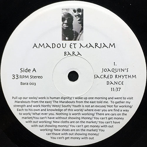 AMADOU ET MARIAM // BARA (JOAQUIN'S SACRED RHYTHM DANCE) (11:37) / (JOAQUIN'S AFRICAN DUB) (5:28)