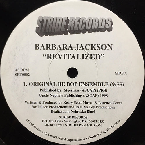 BARBARA JACKSON // REVITALIZED (ORIGINAL BE BOP ENSEMBLE) (9:55) / (ORIGINAL BE BOP ENSEMBLE DUB) (9:55)