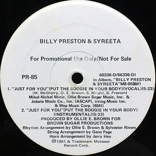 BILLY PRESTON & SYREETA / OZONE // JUST FOR YOU (PUT THE BOOGIE IN YOUR BODY) (5:23) / (INST) (5:23) / GIGOLETTE (6:40) / INST (6:40)