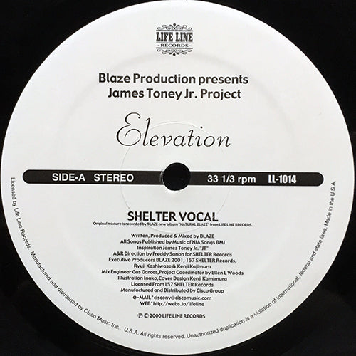 BLAZE PRODUCTION presents JAMES TONEY JR. PROJECT // ELEVATION (VOCAL/DUB)