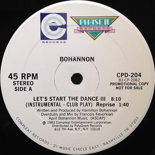 BOHANNON // LET'S START THE DANCE III (INSTRUMENTAL CLUB PLAY) (8:10) / REPRISE (1:40) / VOCAL (7:40)