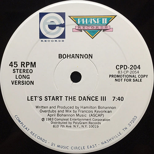 BOHANNON // LET'S START THE DANCE III (7:40/4:09)