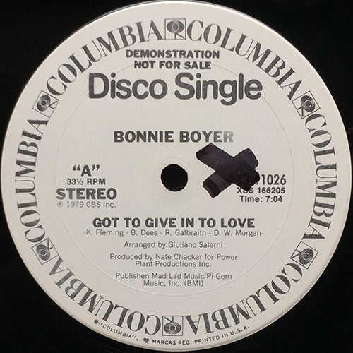 BONNIE BOYER // GOT TO GIVE IN TO LOVE (5:56) / NEVER, NEVER (5:45)