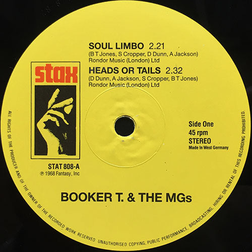 BOOKER T. & THE MG'S // SOUL LIMBO (2:21) / HEADS OR TAILS (2:32) / SOUL CLAP '69 (2:38) / TIME IS TIGHT (3:16)