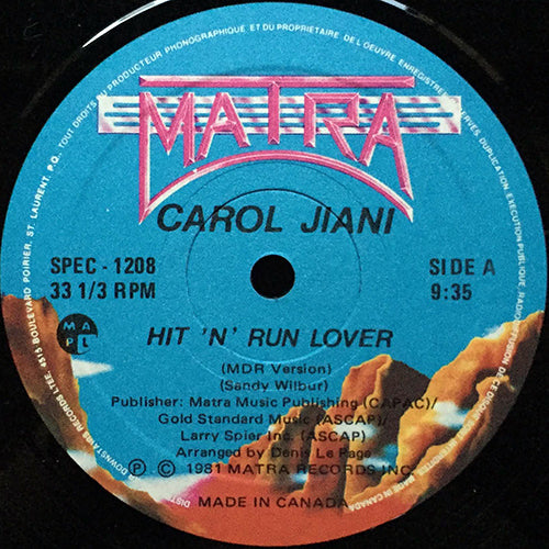 CAROL JIANI // HIT 'N' RUN LOVER (MDR VERSION) (9:35) / MERCY (REMIX) (8:05)