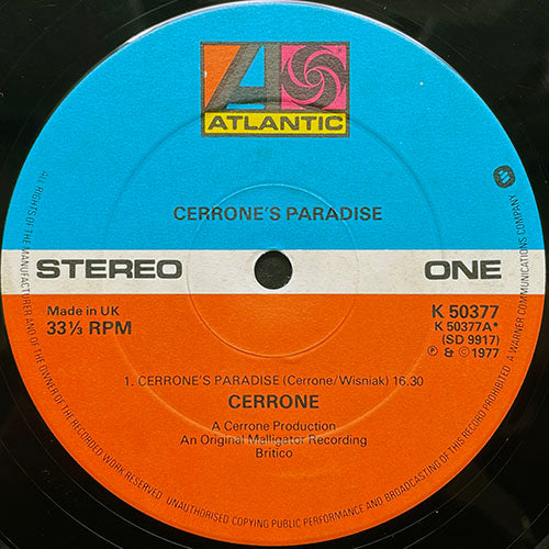 CERRONE // CERRONE'S PARADISE (LP) inc. CERRONE'S PARADISE (16:30/3:31) / TAKE ME (6:07) / TIME FOR LOVE (6:15)