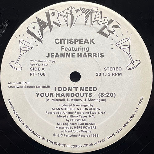 CITISPEAK feat. JEANNE HARRIS // I DON'T NEED YOUR HANDOUTS (8:20) / (INST.) (6:55)