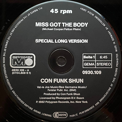 CON FUNK SHUN // MISS GOT THE-BODY (SPECIAL LONG VERSION) (6:45) / AIN'T NOBODY BABY (5:32)