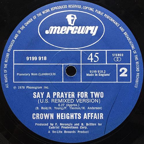 CROWN HEIGHTS AFFAIR // I'M GONNA LOVE YOU FOREVER (4:29) / SAY A PRAYER FOR TWO (6:27)