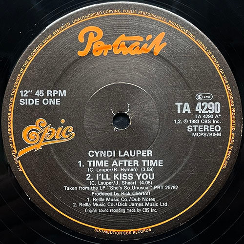 CYNDI LAUPER // TIME AFTER TIME (3:59) / I'LL KISS YOU (4:05) / GIRLS JUST WANT TO HAVE FUN (6:08) / INST (7:10)
