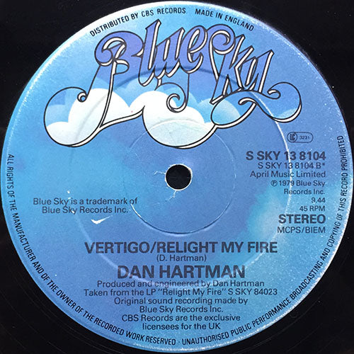 DAN HARTMAN // VERTIGO / RELIGHT MY FIRE (9:44) / RELIGHT MY FIRE (6:52)