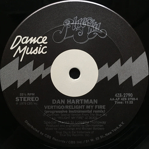 DAN HARTMAN // VERTIGO (3:03)/ RELIGHT MY FIRE (6:41) / (PROGRESSIVE INSTRUMENTAL REMIX) (11:22)