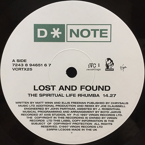 D* NOTE // LOST AND FOUND (THE SPIRITUAL LIFE RHUMBA) / (DANNY TENAGLIA'S LIFE AT TWILO DUB) / (SUNSHIP REMIX)