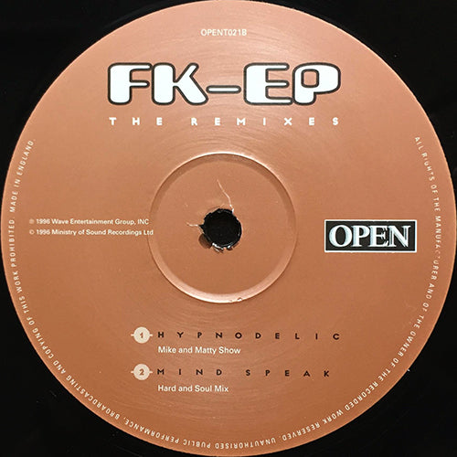 FRANCOIS K // FK-EP (REMIXES) inc. HYPNODELIC (MIKE & MATTY SHOW) / MIND SPEAK (HARD AND SOUL MIX) / EDGE OF TIME (TEE'S FREEZE MIX) / MOOV (HOT AND SPICY MIX)