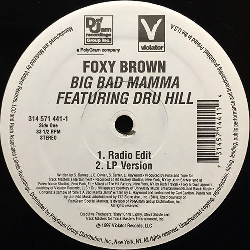 FOXY BROWN feat. DRU HILL // BIG BAD MAMMA (3VER) / ILL NANA (2VER)