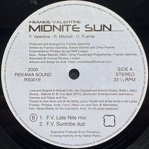 FRANKIE VALENTINE // MIDNITE SUN (F.V. LATE NITE MIX) / (F.V. SUNTRIBE DUB)