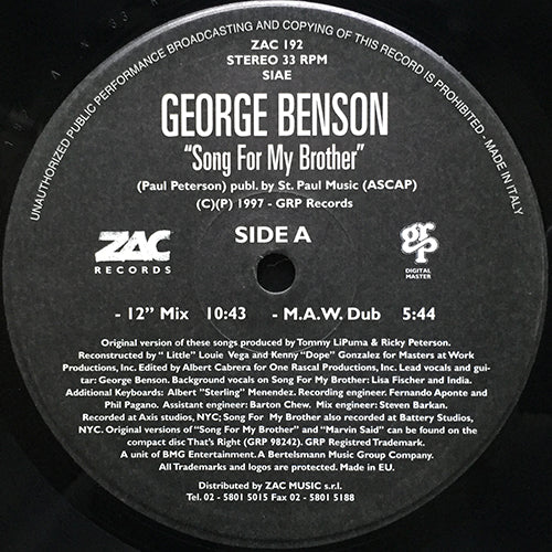 GEORGE BENSON // SONG FOR MY BROTHER (2VER) / BABY I'M IN LOVE (2VER)