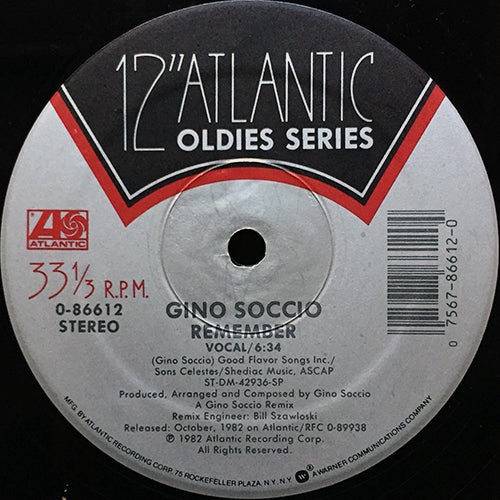 GINO SOCCIO / NU SHOOZ // REMEMBER (RE-MIX) (4:52) / I CAN'T WAIT (VOCAL - LONG DUTCH MIX) (6:15)