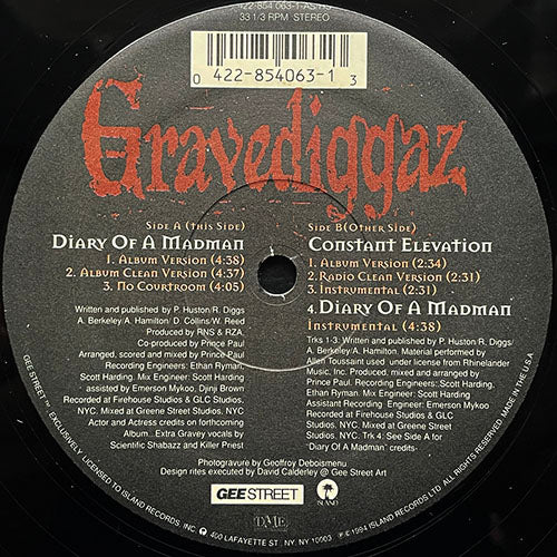 GRAVEDIGGAZ feat. KILLAH PRIEST & SHABAZZ THE DISCIPLE // DIARY OF A MADMAN (4VER) / CONSTANT ELEVATION (3VER)