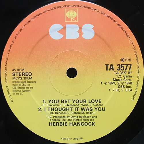 HERBIE HANCOCK // ROCKIT (5:22) / YOU BET YOUR LOVE (7:37) / I THOUGHT IT WAS YOU (8:54)