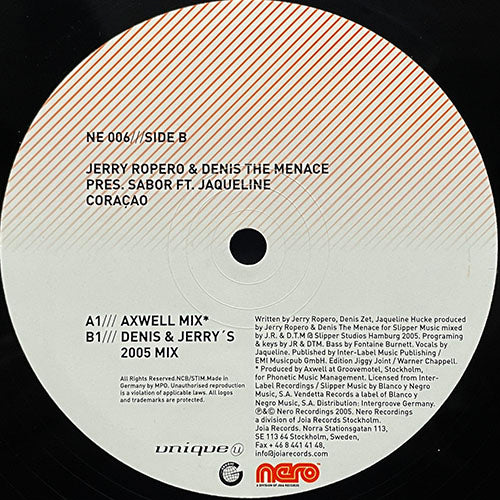 JERRY ROPERO & DENIS THE MENACE pres. SABOR feat. JAQUELINE // CORACAO (AXWELL MIX) / (DENIS & JERRY'S 2005 MIX)
