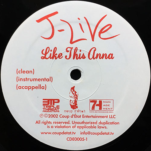 J-LIVE // LIKE THIS ANNA (3VER) / MCEE (2VER) / 3 OUT OF 7 (2VER)