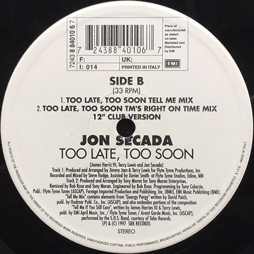 JON SECADA // TOO LATE, TOO SOON (4VER)