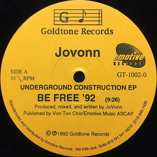 JOVONN // UNDERGROUND CONSTRUCTION EP inc. BE FREE '92 (9:26) / CONSTRUCTION (5:47) / ERSON'S KEYS (7:43)