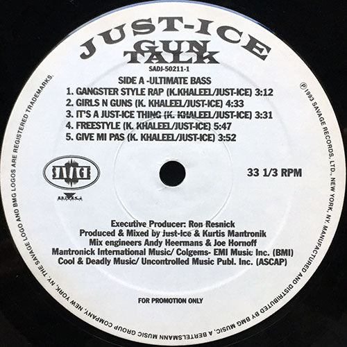 JUST-ICE // GUN TALK (LP) inc. GANGSTER STYLE RAP / GIRLS N GUNS / IT'S A JUST ICE THING / FREESTYLE / GIVE ME PAS / BRING EM BACK ALIVE / THAT THE WAY I FEEL / STAY THE HELL AWAY FROM ME / INFORMER FI DEAD / ON THE LOOSE